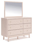 Wistenpine Full Upholstered Panel Headboard with Mirrored Dresser, Chest and Nightstand