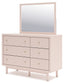 Wistenpine Twin Upholstered Panel Headboard with Mirrored Dresser and 2 Nightstands