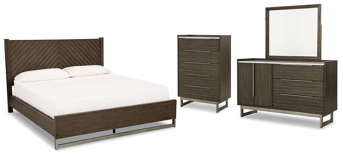 Arkenton King Panel Bed with Mirrored Dresser and Chest