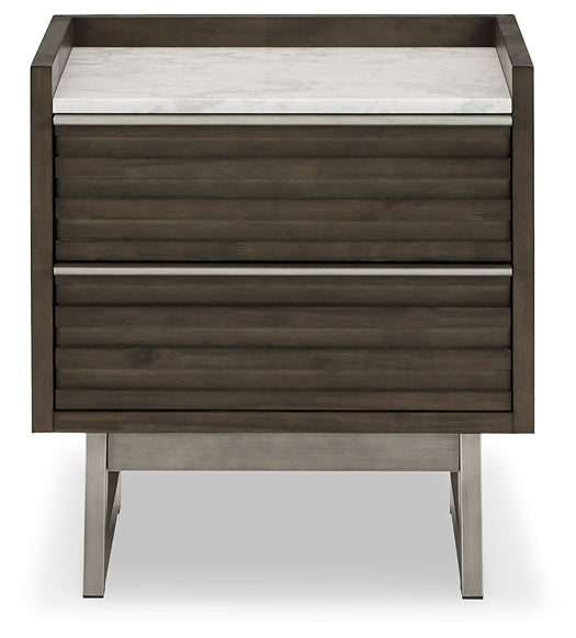 Arkenton California King Panel Bed with Mirrored Dresser, Chest and 2 Nightstands