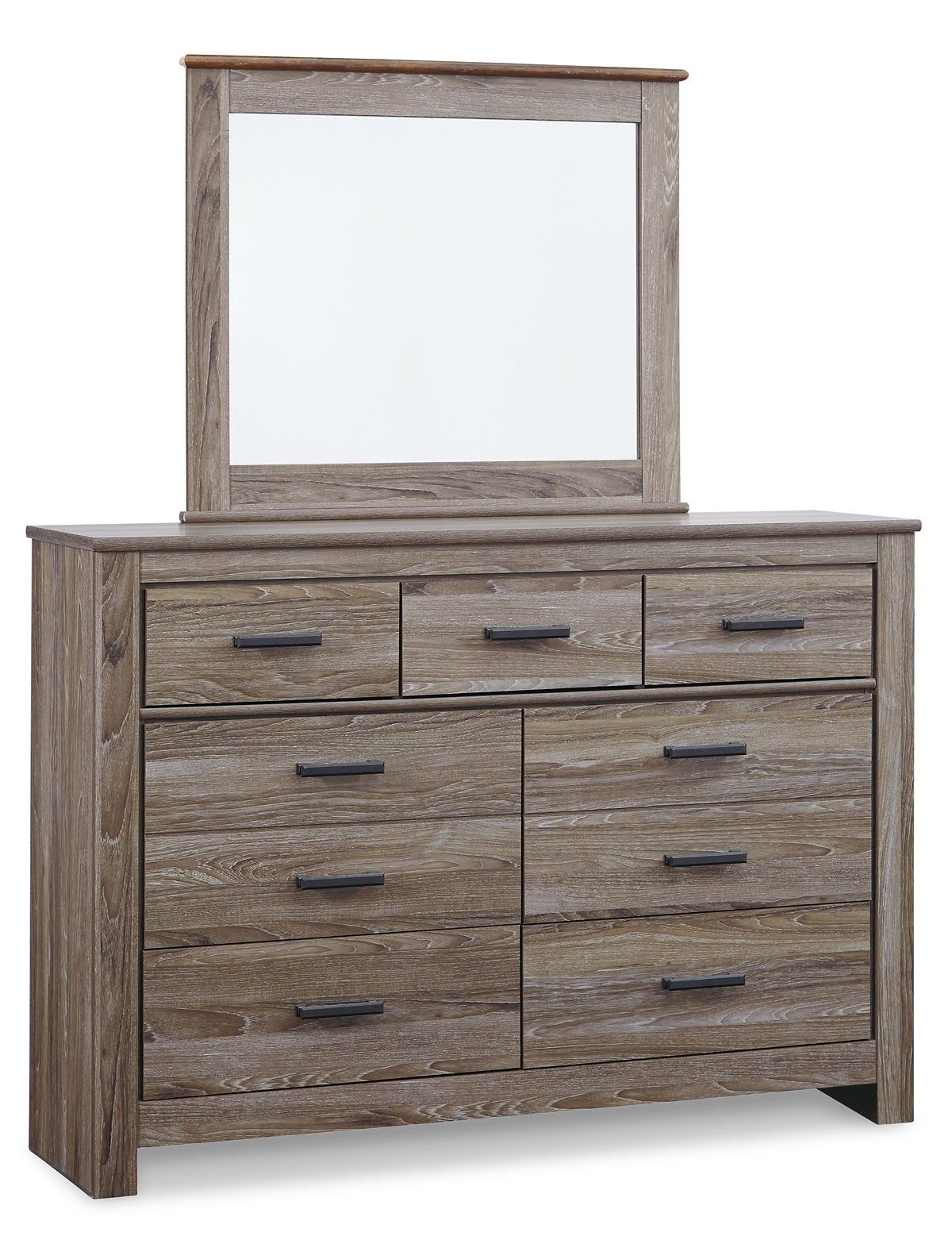 Zelen Queen Panel Bed with Mirrored Dresser and 2 Nightstands