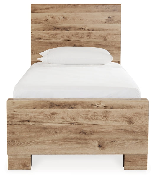 Hyanna Twin Panel Bed with Storage with Mirrored Dresser, Chest and Nightstand