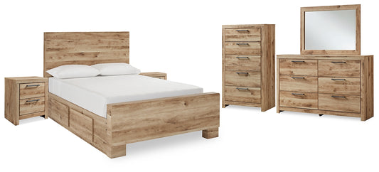 Hyanna Full Panel Bed with Storage with Mirrored Dresser, Chest and 2 Nightstands